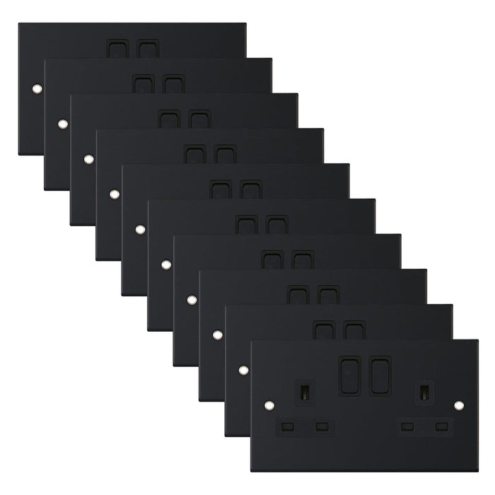 Selectric DSL11-22 5M 2 Gang 13A Switched DP Socket Outlet with 2 Earth Terminals - Matt Black, Black Insert (Pack 10)