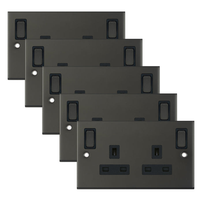 Selectric DSL12-85 5M 2 Gang 13A Switched DP Socket Outlet with Outboard Rockers & 2 Earth Terminals - Dark Bronze, Black Insert (Pack 5)
