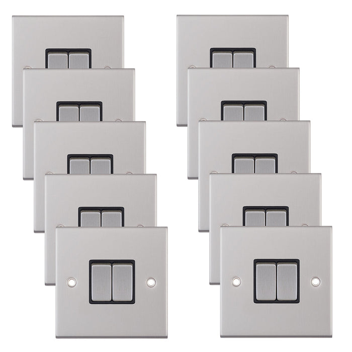 Selectric DSL202 5M 2 Gang 2 Way 10AX Plate Switch - Satin Chrome, Black Insert (Pack 10)