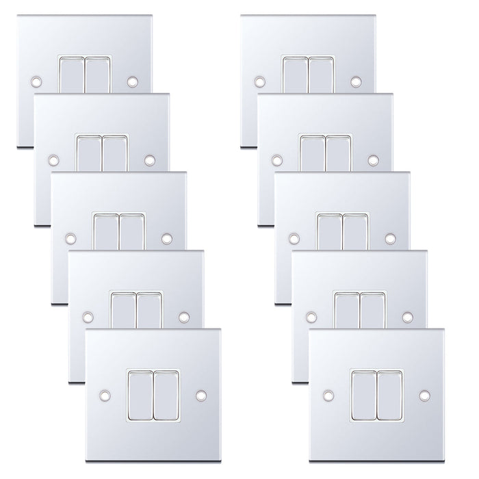 Selectric DSL302 5M 2 Gang 2 Way 10AX Plate Switch - Polished Chrome, White Insert (Pack 10)
