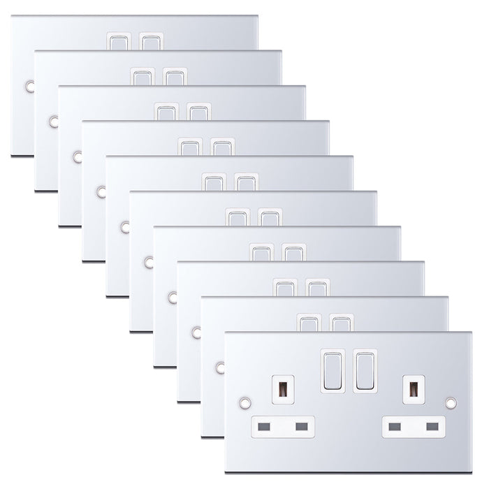 Selectric DSL322 5M 2 Gang 13A Switched DP Socket Outlet with 2 Earth Terminals - Polished Chrome, White Insert (Pack 10)