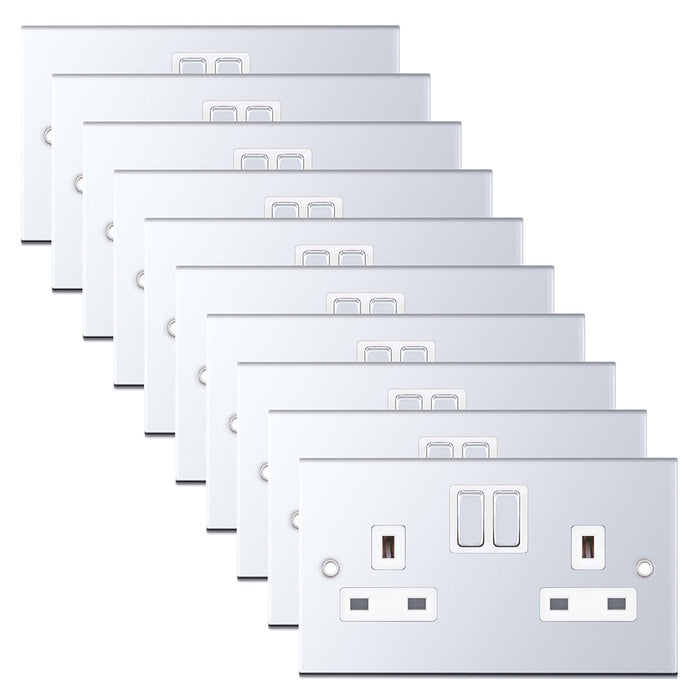 Selectric DSL351 5M 2 Gang 13A Switched SP Socket Outlet - Polished Chrome, White Insert (Pack 10)