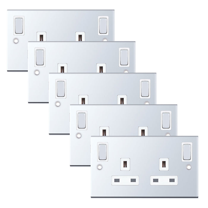 Selectric DSL351 5M 2 Gang 13A Switched SP Socket Outlet - Polished Chrome, White Insert (Pack 5)