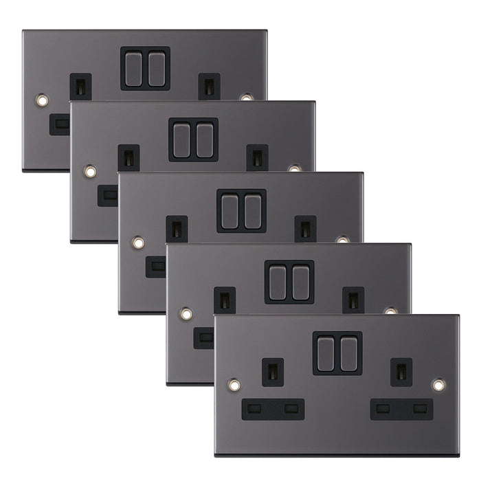 Selectric DSL422 5M 2 Gang 13A Switched DP Socket Outlet with 2 Earth Terminals - Black Nickel, Black Insert (Pack 5)