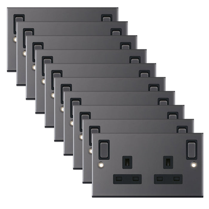 Selectric DSL485 5M 2 Gang 13A Switched DP Socket Outlet with Outboard Rockers & 2 Earth Terminals - Black Nickel, Black Insert (Pack 10)
