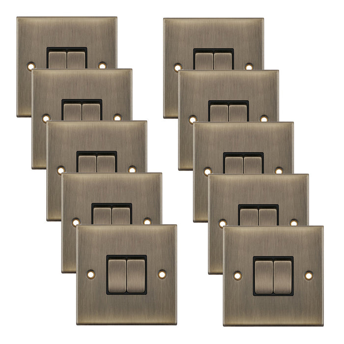 Selectric DSL602 5M 2 Gang 2 Way 10AX Plate Switch - Antique Brass, Black Insert (Pack 10)
