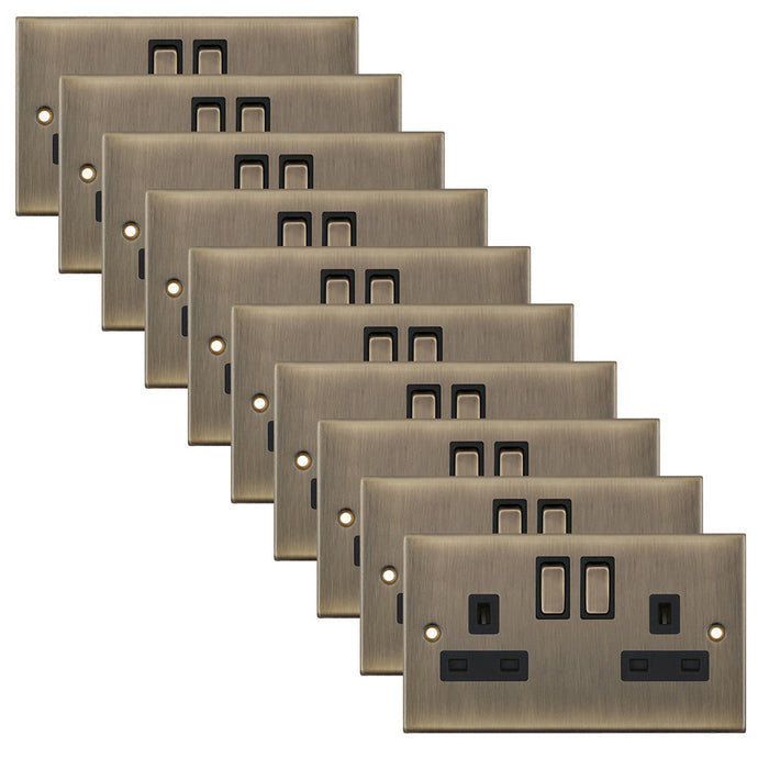 Selectric DSL622 5M 2 Gang 13A Switched DP Socket Outlet with 2 Earth Terminals - Antique Brass, Black Insert (Pack 10)