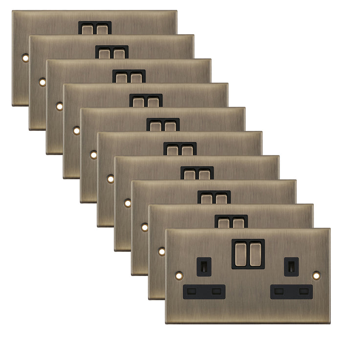 Selectric DSL651 5M 2 Gang 13A Switched SP Socket Outlet - Antique Brass, Black Insert (Pack 10)