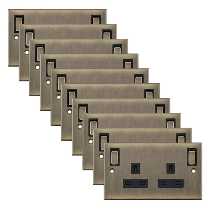 Selectric DSL651 5M 2 Gang 13A Switched SP Socket Outlet - Antique Brass, Black Insert (Pack 10)