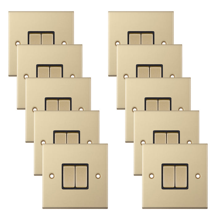 Selectric DSL802 5M 2 Gang 2 Way 10AX Plate Switch - Satin Brass, Black Insert (Pack 10)