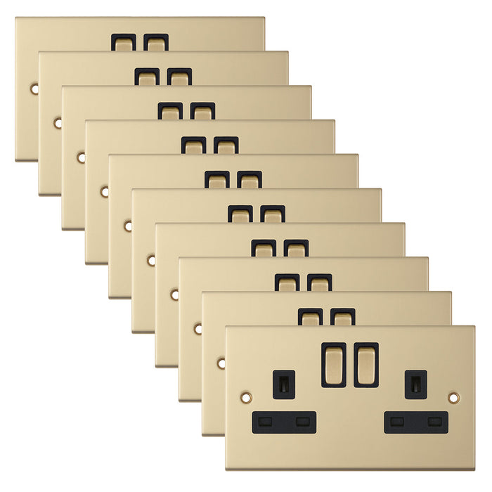 Selectric DSL822 5M 2 Gang 13A Switched DP Socket Outlet with 2 Earth Terminals - Satin Brass, Black Insert (Pack 10)