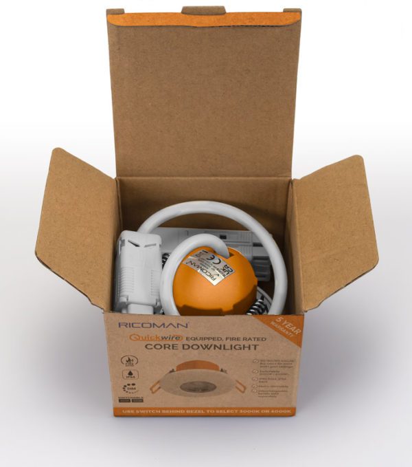 Quickwire QWDL_RIC Ricoman IP65 Fire-Rated Downlight Fitted with Quickwire Plug & Socket (Supplied with White Bezel as Standard)