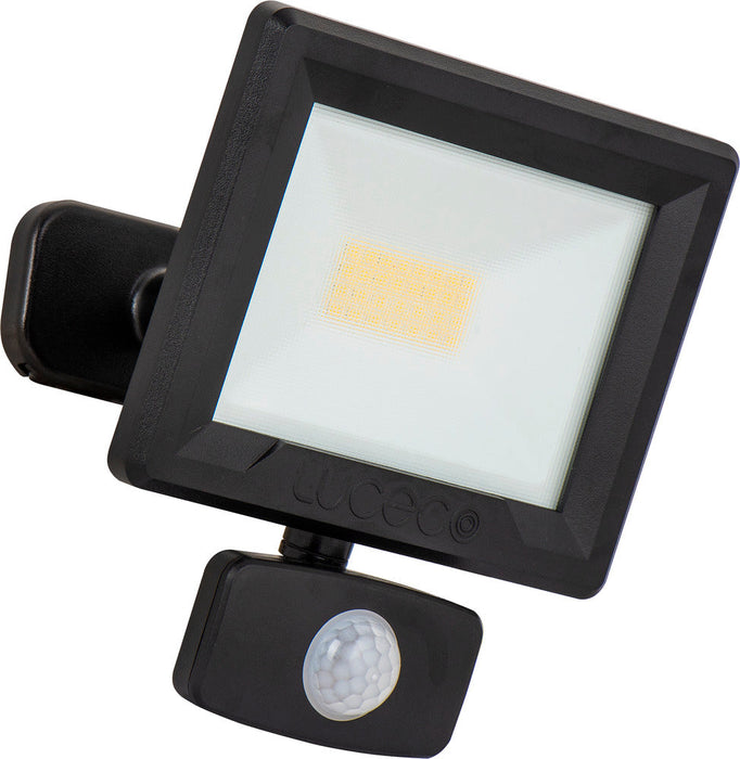 Luceco EFLD20B40P-06 20W Essence Security PIR Floodlight with Ball Joint 1m Cable - Dusk-Till-Dawn Override PIR - Black - westbasedirect.com