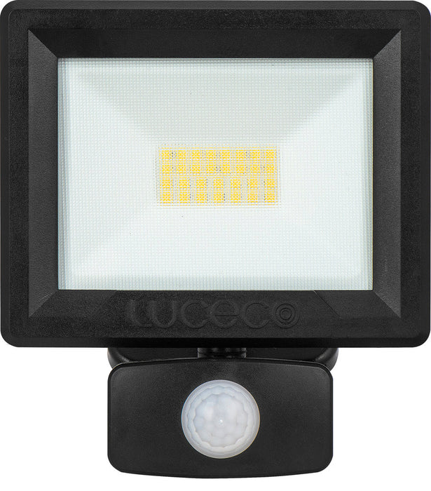 Luceco EFLD20B40P-06 20W Essence Security PIR Floodlight with Ball Joint 1m Cable - Dusk-Till-Dawn Override PIR - Black - westbasedirect.com