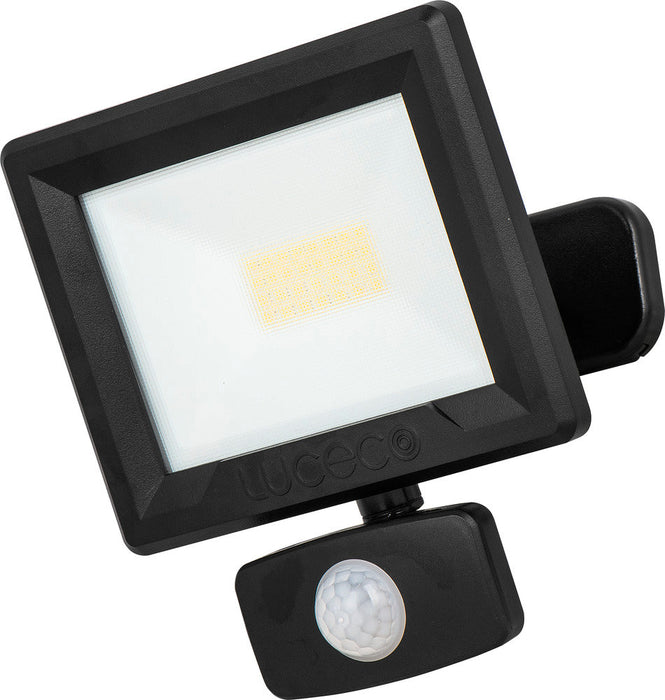 Luceco EFLD20B40P-06 20W Essence Security PIR Floodlight with Ball Joint 1m Cable - Dusk-Till-Dawn Override PIR - Black - westbasedirect.com