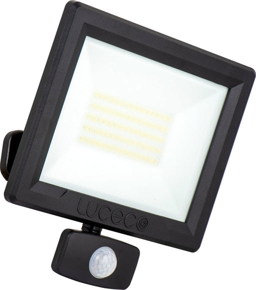 Luceco EFLD50B40P-06 50W Essence Security PIR Floodlight with Ball Joint 1m Cable - Dusk-Till-Dawn Override PIR - Black - westbasedirect.com