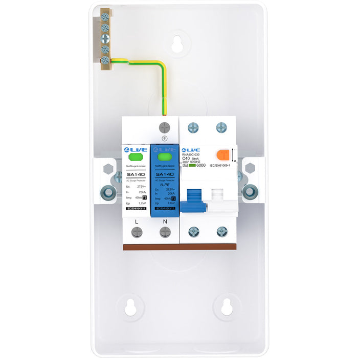 LIVE Electrical EMU4-SNR 4 Way IP40 Metal EV Charging Unit with 40A Type A DP RCBO C Curve & 20/40kA 1P+N Surge Protective Device