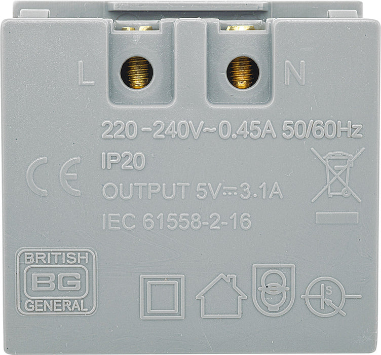 BG EMUSB3G Euro Module 3.1A USB Charger - Grey - westbasedirect.com