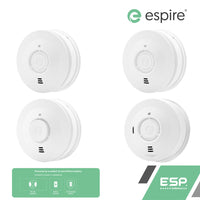 ESP Espire Battery Powered ES1SL 2x Optical Smoke Alarm, ES1HL Heat Alarm & ES1CL Carbon Monoxide Alarm by a 10 Year Lithium Battery