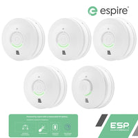 ESP Espire Mains Powered ES1SRV 4x Optical Smoke Alarm & ES1HRV Heat Alarm with a Replaceable 9V Battery