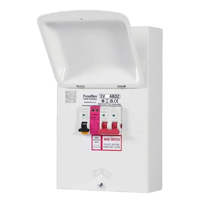 FuseBox EV40ABDZ EV Charger Distribution + 100A Main Switch, Type A 40A Bi-Directional Mini RCBO & T2 SPD - westbasedirect.com