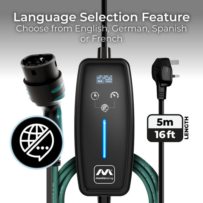 Masterplug EVCM221005 Mode 2 EV Charging Cable 5m 3 Pin UK Plug To Type 2 - westbasedirect.com