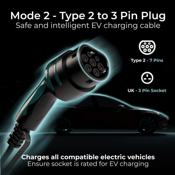 Masterplug EVCM221005 Mode 2 EV Charging Cable 5m 3 Pin UK Plug To Type 2 - westbasedirect.com