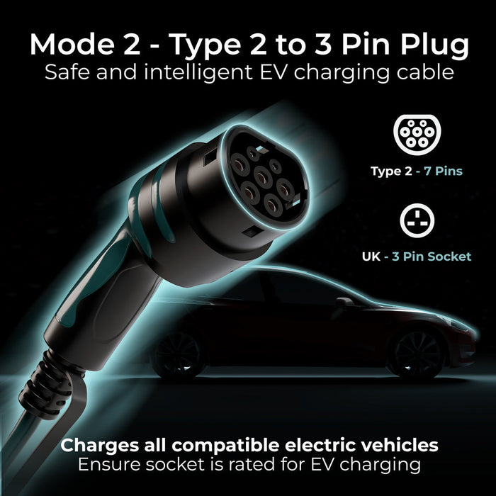 Masterplug EVCM221010 Mode 2 EV Charging Cable 10m 3 Pin UK Plug To Type 2 - westbasedirect.com