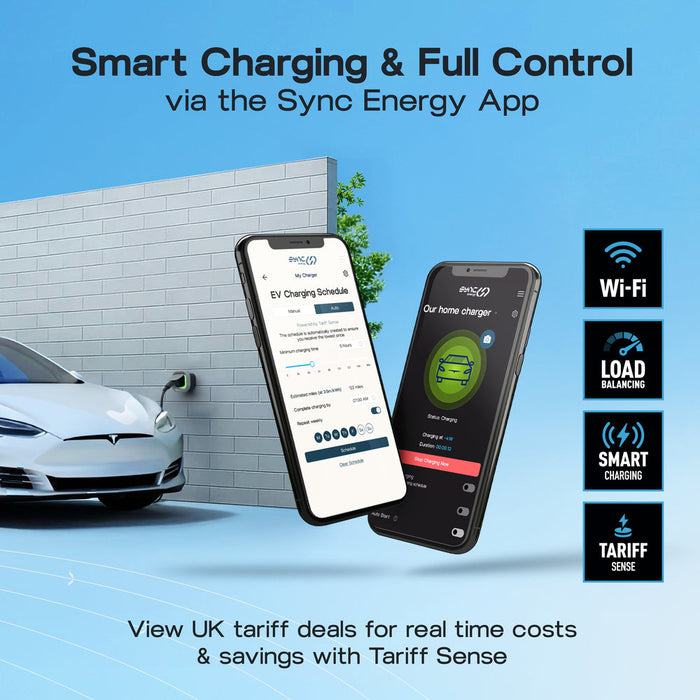 Sync Energy EVL7PSG Link EV Charger Surface & Recessed Socket 7.4kW 32A Silver with Plastic Control Box & Wi-Fi + 4G