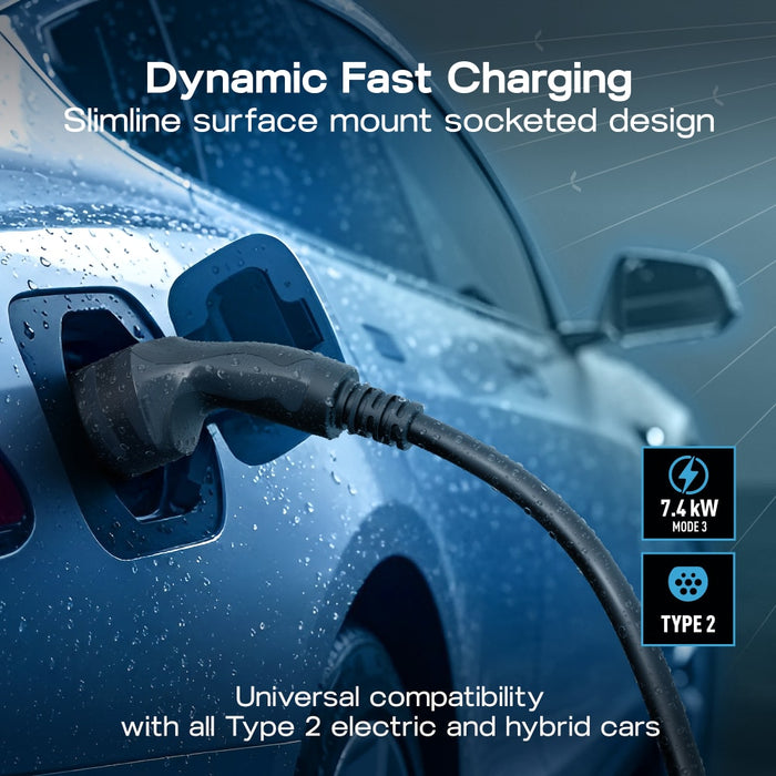 BG Sync Energy EVLS7MSG Link EV Charger Surface Socket 7.4kW 32A Silver with Metal Control Box - Wi-Fi + LAN + 4G