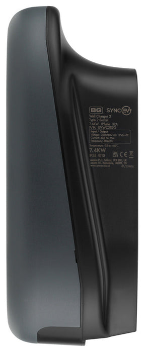 BG SyncEV EVWC2S22GGR EV Wall Charger 22kW Three Phase Type 2 Socketed Wi-Fi/LAN/4G/RFID - Black - westbasedirect.com