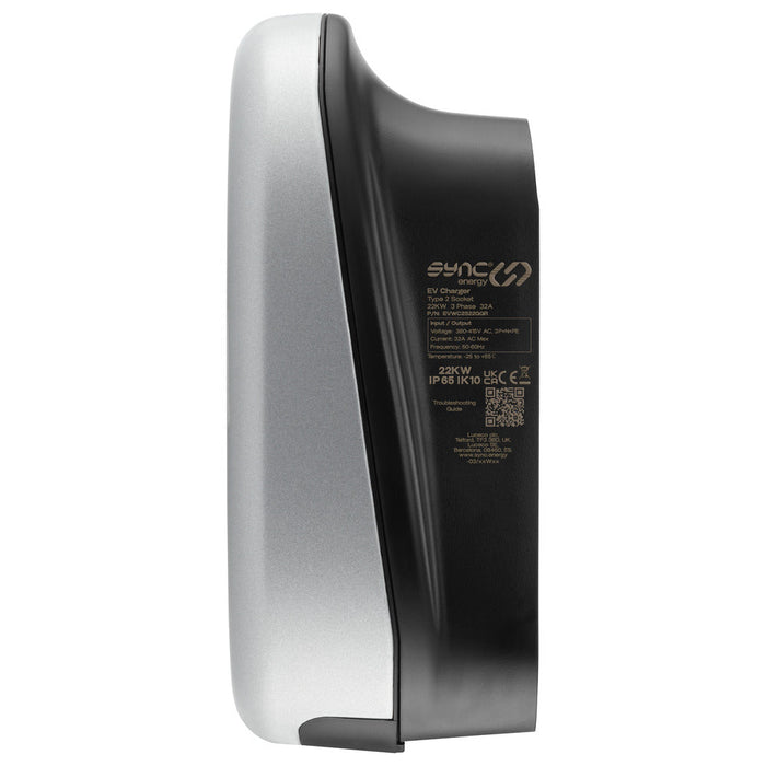 Sync Energy EVWC2S22GGR EV Wall Charger 22kW Three Phase Type 2 Socketed Wi-Fi/LAN/4G/RFID - Black - westbasedirect.com