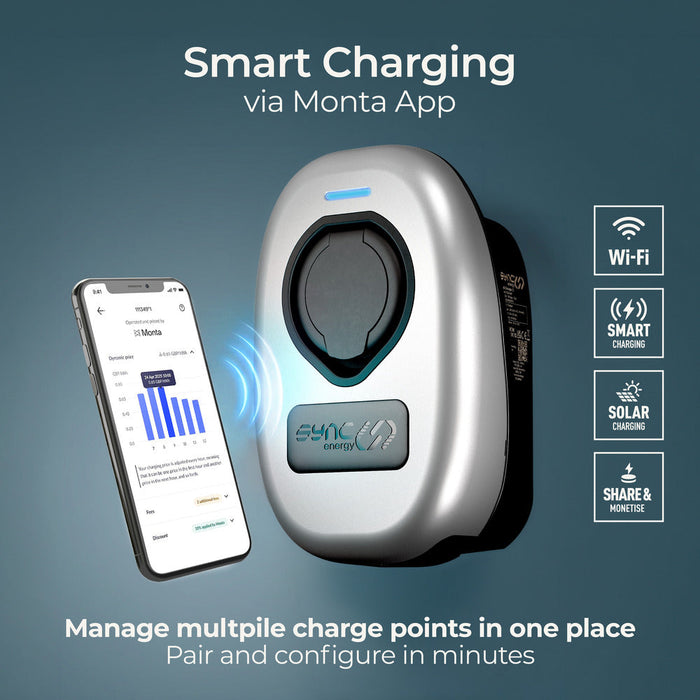 Sync Energy EVWC2S7GGR EV Wall Charger 7.4kW Single Phase Type 2 Socketed Wi-Fi + 4G*+ RFID (incl. CT clamp) - westbasedirect.com