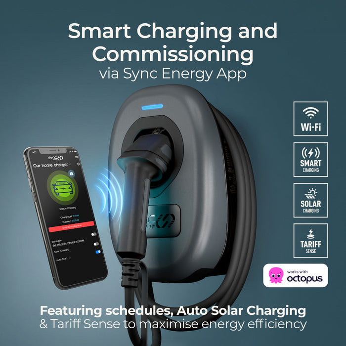 Sync Energy EVWC2T7G EV Wall Charger 7.4kW - Tethered with Wi-Fi - westbasedirect.com