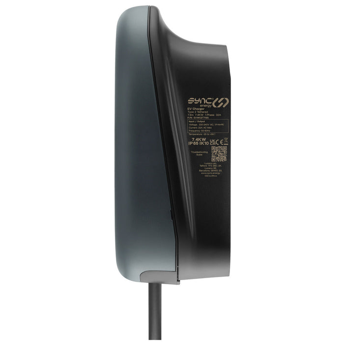 Sync Energy EVWC2T7GG EV Wall Charger 7.4kW Single Phase Type 2 Tethered Wi-Fi + 4G*, 7.5m cable (incl. CT clamp) - westbasedirect.com