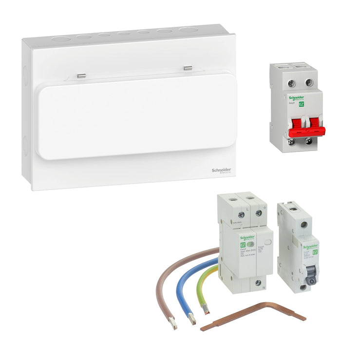 Schneider Electric EZ9CCU12SWTSPD 12 Way Metal Compact Consumer Unit + 100A Main Switch & T2 SPD - westbasedirect.com