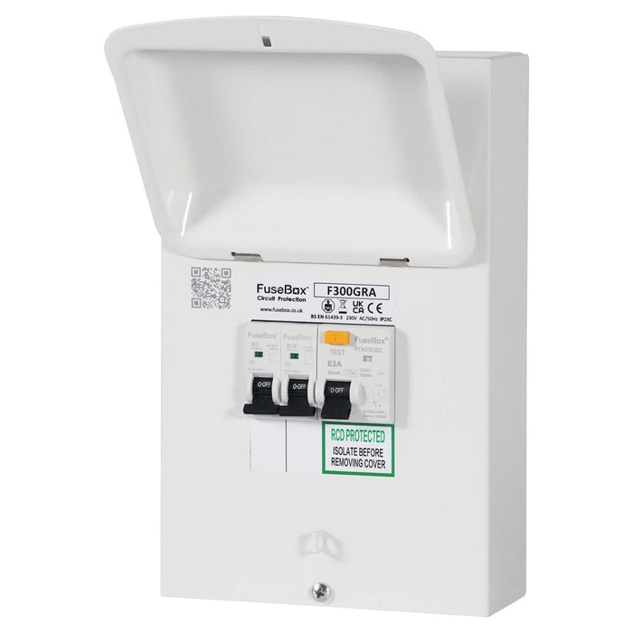 FuseBox F300GRA Metal Garage Unit with 63A 30mA Type A RCD & B6 B16A MCBs