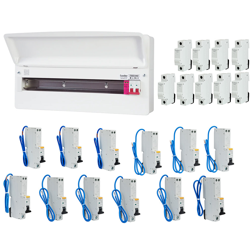 FuseBox F3021MZ 21 Way T2 SPD Consumer Unit + 12 Type A RCBOs & 9x FRE ...