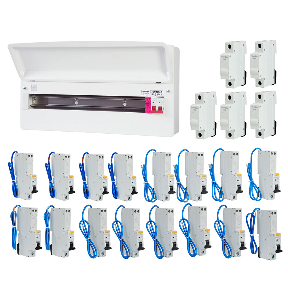 FuseBox F3021MZ 21 Way T2 SPD Consumer Unit + 16 Type A RCBOs & 5x FRE ...
