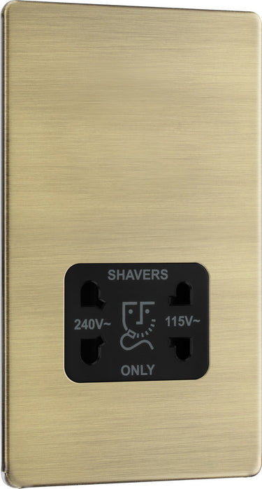 BG FAB20B Flatplate Screwless Dual Voltage Shaver Socket/Black - Antique Brass