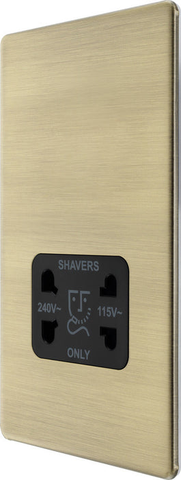 BG FAB20B Flatplate Screwless Dual Voltage Shaver Socket/Black - Antique Brass