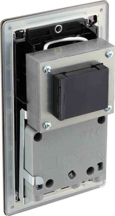 BG FAB20B Flatplate Screwless Dual Voltage Shaver Socket/Black - Antique Brass