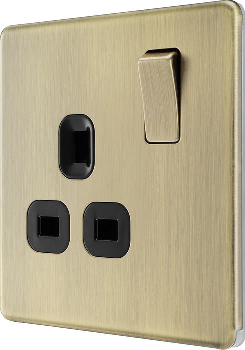 BG FAB21B Flatplate Screwless Single Socket 13A - Antique Brass + Black Insert