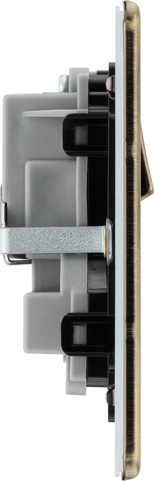 BG FAB22B Flatplate Screwless Double Socket 13A - Antique Brass + Black Insert