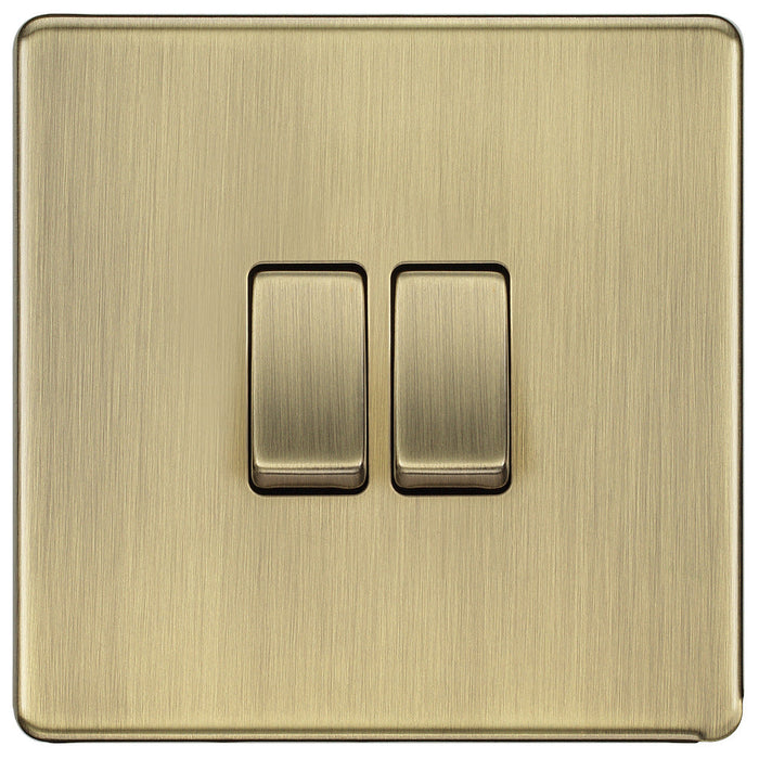 BG FAB42 Flatplate Screwless 20A 16AX 2 Way Double Light Switch - Antique Brass