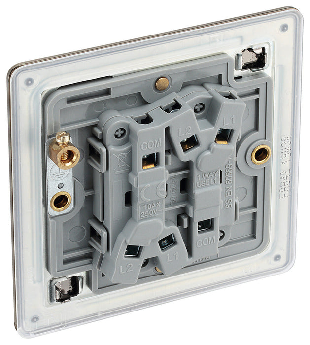 BG FAB42 Flatplate Screwless 20A 16AX 2 Way Double Light Switch - Antique Brass
