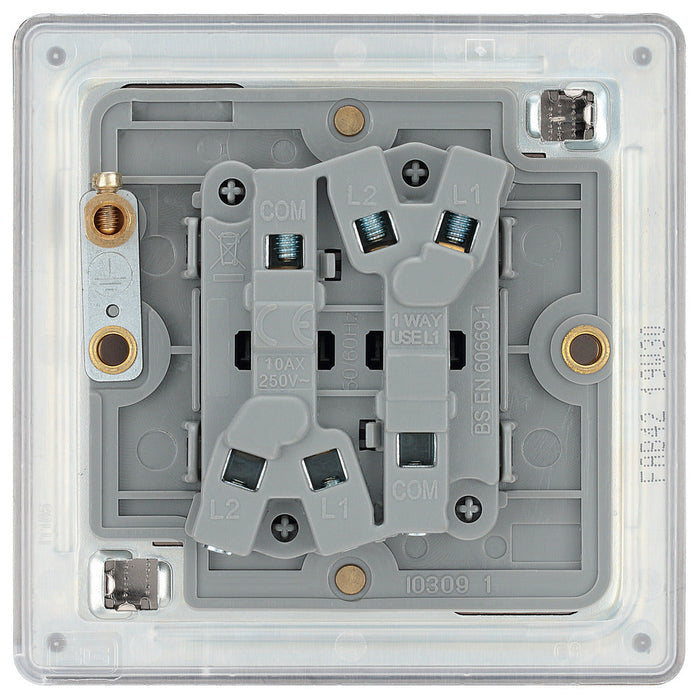 BG FAB42 Flatplate Screwless 20A 16AX 2 Way Double Light Switch - Antique Brass