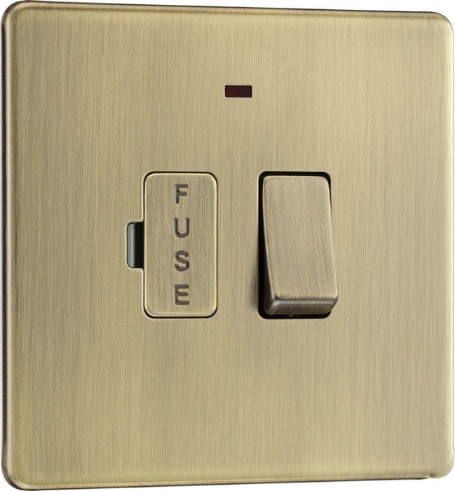 BG FAB52 Flatplate Screwless Switched Spur + Neon 13A - Antique Brass