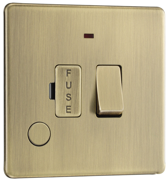 BG FAB53 Flatplate Screwless 13A Fused Connection Unit + Neon + Cable Outlet - Antique Brass