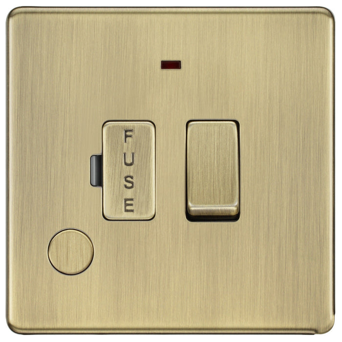BG FAB53 Flatplate Screwless 13A Fused Connection Unit + Neon + Cable Outlet - Antique Brass